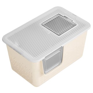 毛皇上 一體式貓砂盆 大號盆 + 頂部蓋子, 米白色, 1組