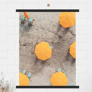 室內裝飾現代風黃色雨傘海報 + 掛軸組, 黑色木