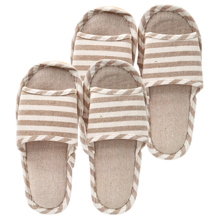 女款 亞麻室內拖鞋, M(39-40), 米色 條紋, 2雙
