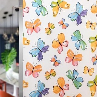 fioJa費歐家 加大抗UV無膠玻璃靜電貼 90 X 200cm±5%, 七彩蝴蝶, 1張