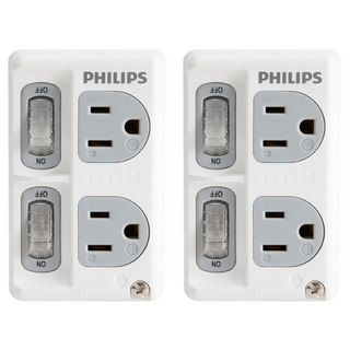 PHILIPS 飛利浦 台灣公司貨 節能開關 2開2插分接式插座 CHP3020W/96, 99mm, 白色, 2個