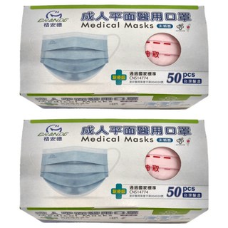 GRANDE 格安德 成人平面醫用口罩, 粉色, 50片, 2盒