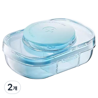 Rich Ssalbong 切藥器 3格便攜式藥盒 透明藍色 9.5 x 6.5 x 3 cm, 2個