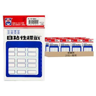 華麗牌 自黏性標籤 WL-1021 24 x 27mm 180張, 藍框 + 白色, 20包, 1盒