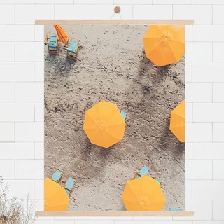 室內裝飾現代風黃色雨傘海報 + 掛軸組, 米色木