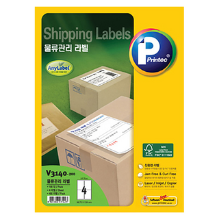 Printec 物流管理萬用標籤 V3140-200, 200個裝, 4格