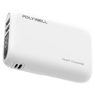 POLYWELL 寶利威爾 雙向快充行動電源 USB + Type-C, PT15-A16-A003, 白色
