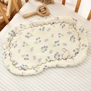 愛北鼻 純棉10層紗嬰兒拍嗝紗布枕巾 紫花小兔, 1入