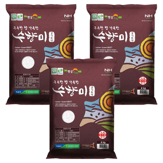 수향미 골든퀸 3호 백미, 상등급, 4kg, 3개