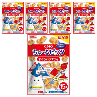 INABA CIAO 啾嚕 迷你捲心肉泥 Set 15入 貓零食, 鮪魚+扇貝, 180g, 5包