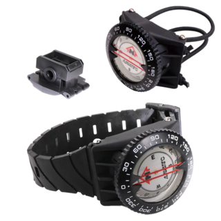 AQUATEC 指北針組 夜光功能 潛水用具 含膠帶+管夾, 直徑57.5mm, 黑色