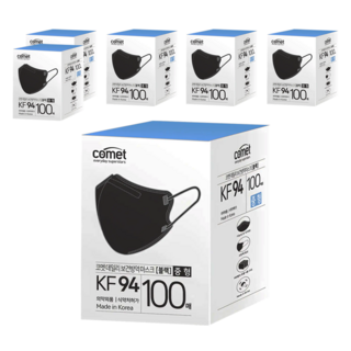 comet KF94 鳥嘴型立體口罩 寬版, 黑色, 100片, 6盒