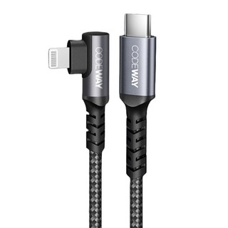 CODEWAY 90度 USB A to USB C 快充充電線, 1m, 黑色, 1條