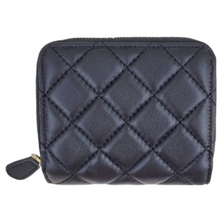 真皮羊皮9卡位菱格紋方塊女士短夾 黑色, 11 x 9.5 x 2.5cm