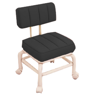 Skylife 方形靠背 鐵架矮凳, 滑輪矮凳 科技布 海綿, 黑色, 1個