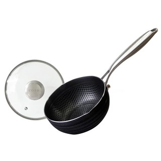 COTD 3D立體蜂巢單柄湯鍋 Set 1.5L 316L食品級不鏽鋼鍋身 鋼化玻璃鍋蓋 不鏽鋼手柄, 18cm, 1個, 銀色 + 黑色 + 透明色