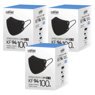comet KF94 鳥嘴型立體口罩 寬版, 黑色, 100片, 3盒