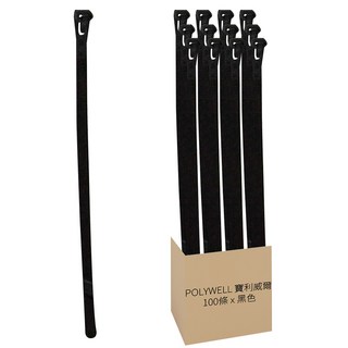 POLYWELL 寶利威爾 可鬆式束線帶 PW15-T65-0090 100條, 黑色, 1包