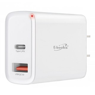 E-books B60 高效能 20W PD+QC3.0 雙孔快速充電器 E-PCB233, 白色, 1個
