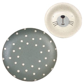 AWASAKA 粟坂 Mogu Mogu 萌萌動物餐盤套裝 陶瓷材質 產地日本, 大盤 + 小盤, 斑海豹 綠 + 白色, 1組