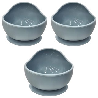 矽膠吸盤蝸牛碗 耐高溫220度 耐低溫-20度 可微波 尺寸11.5cm*9cm, 藍灰色, 3個