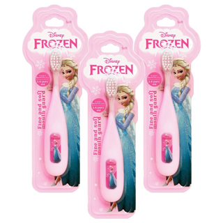 FROZEN 冰雪奇緣 兒童專用卡通造型牙刷, 冰雪奇緣 粉色, 1入, 3支