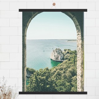 現代風格海景窗海報 + 掛軸組, 黑木色