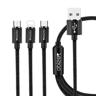 yesido 鋁合金編織一分三數據線 CA60, 黑色, 1條