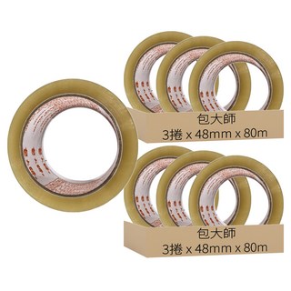 包大師 高用量OPP封箱膠帶 48mm x 80M 3捲裝, 2組, 透明色