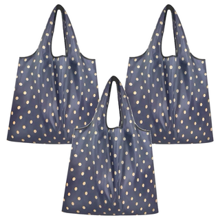 FIFIOO 厚實環保購物袋 38x40cm 大容量 可折疊收納 藍底灰點, 3個