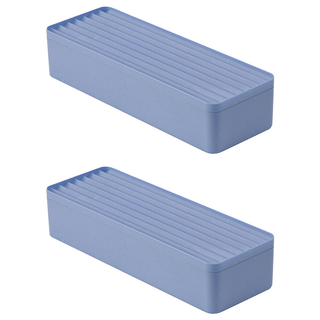 Couselect 多功能分格線材收納盒 附魔鬼氈綁帶, 2個, 藍色