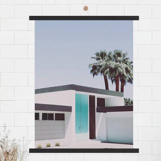 現代風格室內裝飾天藍色門海報 + 掛軸組, 黑色木質