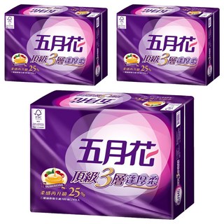 五月花 頂級蓬厚柔抽取衛生紙 3層 玫瑰果油 100抽, 24包, 3袋