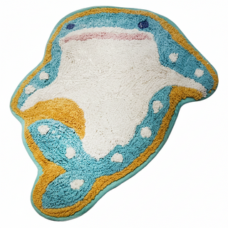 Tomo 日本療癒海洋生物地墊 可愛造型 柔軟舒適 吸水防滑, 鯨鯊款 白色 + 藍色, 1個