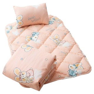 Annette 舒柔棉止滑涼被睡墊3件組 附提袋, 晚安兔 粉色