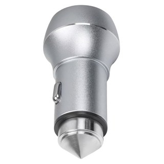 aibo 車窗擊破器 雙USB鋁合金車用充電器 3.1A, AF609, 銀色