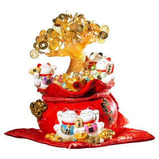 金石工坊 金運大福搖錢樹LED燈, 搖錢樹 金色 + 紅色