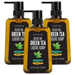 OLIVOS 奧莉芙的橄欖手工皂 土耳其冷壓初榨橄欖油液態 綠茶 問題肌推薦, 450ml, 3個