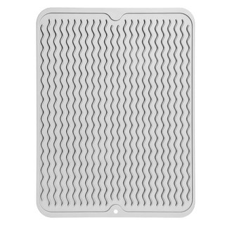 Quasi 水波紋瀝水墊 TPR材質 防滑 碗盤瀝乾, 1層, 淺灰色, 1個