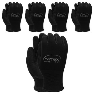 NiTex 酷寒冬季 NBR 塗層砂磨工作手套 雙手穿戴組 L, 黑色, 5套