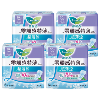 Laurier 蕾妮亞 台灣公司貨 零觸感特薄超薄涼衛生棉 特長夜用型, 30cm, 6片, 4包