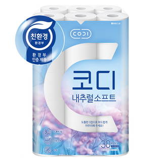 코디 내추럴소프트 3겹 롤화장지, 27m, 30롤, 1개