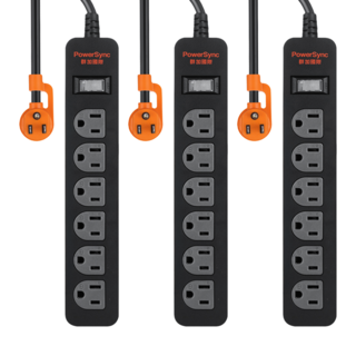 PowerSync 群加 直立式1開6插 防雷擊延長線 3孔 TS6ZF012 24.8 x 4.3 x 3cm, 1.2m, 黑色, 3條