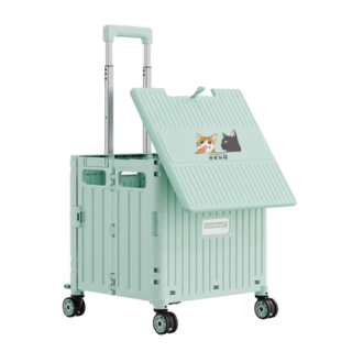 A&R 多功能四輪折疊購物手推車 附杯架 滑蓋BC款 65L 清新綠 360°萬向輪 輕鬆爬樓, 1個