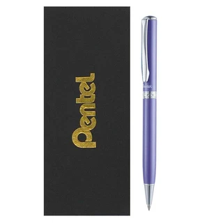 Pentel 飛龍文具 金屬紫軸原子筆 附高級筆盒, 黑色, 1個
