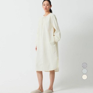 JAJU 女款透氣60支棉寬鬆長袖連身睡裙