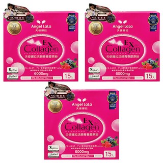 Angel LaLa 天使娜拉 活顏青春膠原粉, 含專利玻尿酸, 專利七莓果, 6000mg膠原蛋白, 8g, 15包, 3盒