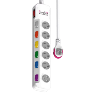 Tyson 太順電業 7切6座3P防塵蓋延長線 總電源開關 耐雷擊 突波吸收 高耐熱防火機身, 2.7m, 白色, 1條