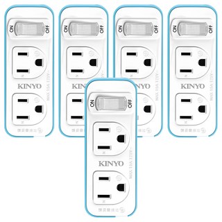 Kinyo 1切2座3變2節能小壁插 3孔, 白色 + 藍色, 5個, 38mm