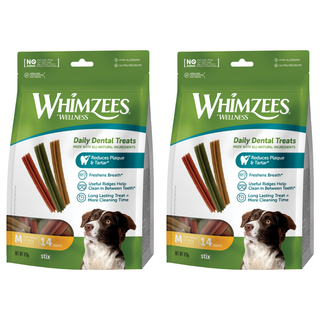 WHIMZEES 唯潔 Stix 潔牙骨 420g 14支裝 適用於12-18公斤中型犬 每日潔牙點心 減少牙菌斑和牙垢, 2包